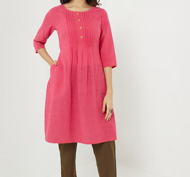 Classy Solid Cotton Round Neck Women's Casual Wear Kurta