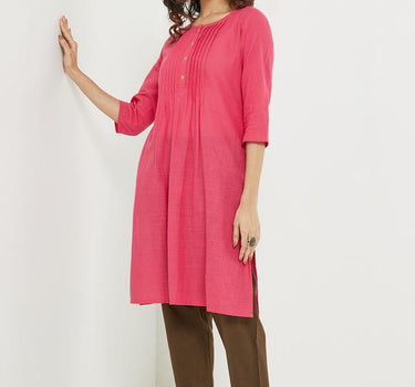 Classy Solid Cotton Round Neck Women's Casual Wear Kurta