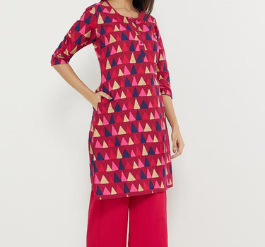 Classy Geometric Print Rayon Round Neck Women's Casual Wear Kurta