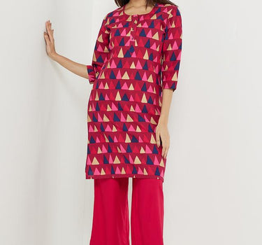 Classy Geometric Print Rayon Round Neck Women's Casual Wear Kurta