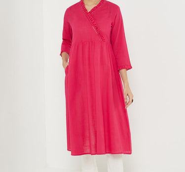 Classy Solid Cotton V-Neck Women's Casual Wear Kurta