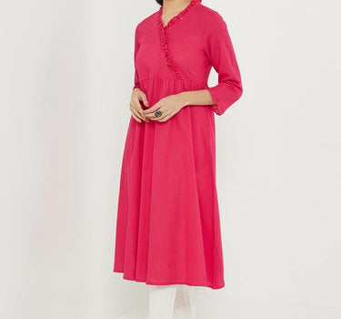 Classy Solid Cotton V-Neck Women's Casual Wear Kurta