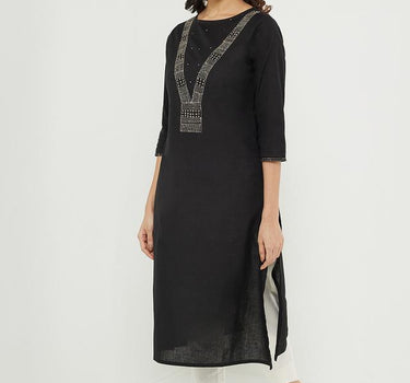 Classy Embroidered Cotton Round Neck Women's Casual Wear Kurta