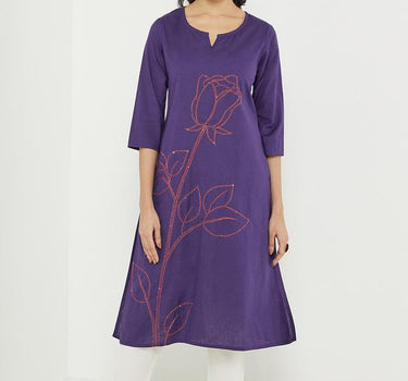 Classy Embroidered Cotton Round Neck Women's Casual Wear Kurta