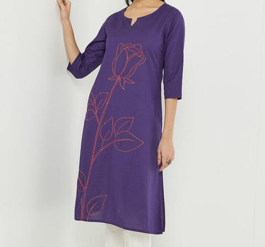 Classy Embroidered Cotton Round Neck Women's Casual Wear Kurta