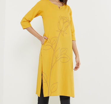 Classy Embroidered Cotton Round Neck Women's Casual Wear Kurta