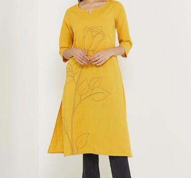 Classy Embroidered Cotton Round Neck Women's Casual Wear Kurta