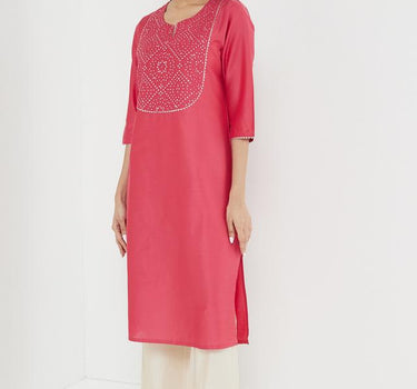 Solid Blended Fabric Round Neck Women's Long Kurta