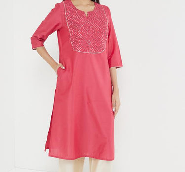 Solid Blended Fabric Round Neck Women's Long Kurta