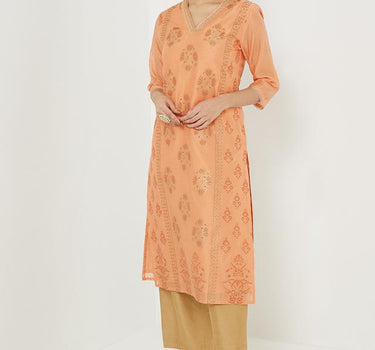 Dressy Embroidered Polyester V-Neck Women's Festive Wear Kurta