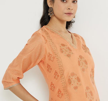 Dressy Embroidered Polyester V-Neck Women's Festive Wear Kurta