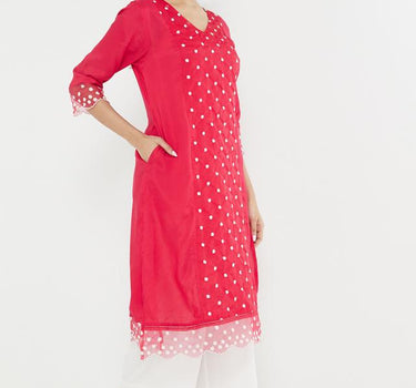 Solid Blended Fabric Round Neck Women's Long Kurta