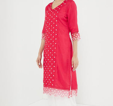 Solid Blended Fabric Round Neck Women's Long Kurta