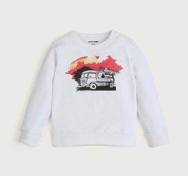 Car Graphic Print Cotton Round Neck Boys Sweatshirt