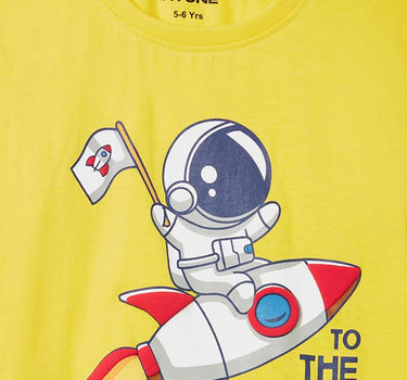 Space Graphic Print Cotton Round Neck Boys T-Shirt