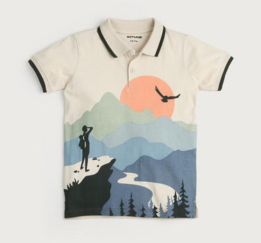 Adventure Graphic Print Cotton Polo Neck Boys T-Shirt