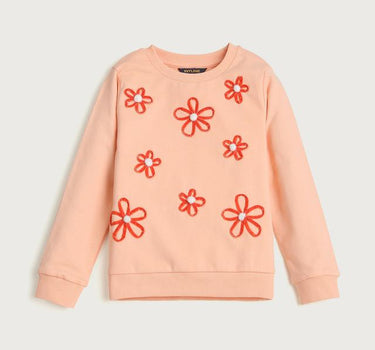 Embroidered Cotton Round Neck Girls Sweatshirt
