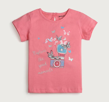 Printed Cotton Round Neck Girls T-Shirt