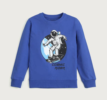 Space Graphic Print Cotton Round Neck Boys Sweatshirt