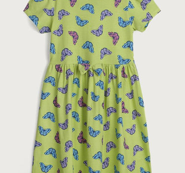 Printed Cotton Round Neck Girls Casual Wear Dress