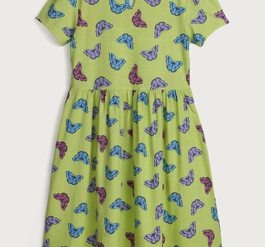 Printed Cotton Round Neck Girls Casual Wear Dress