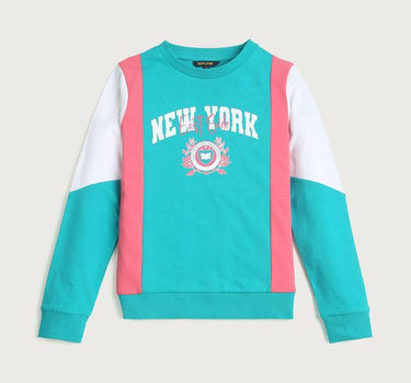 Printed Cotton Round Neck Girls Sweatshirt