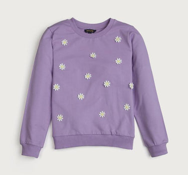 Embroidered Cotton Round Neck Girls Sweatshirt