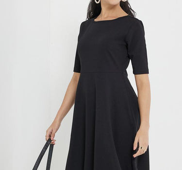 Solid Polyester Square Neck Women's Knee Length Dress