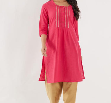 Solid Blended Fabric Regular Fit Women's Long Kurta