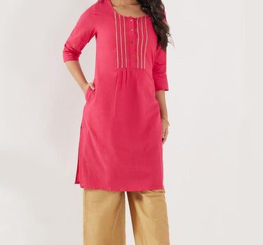 Solid Blended Fabric Regular Fit Women's Long Kurta