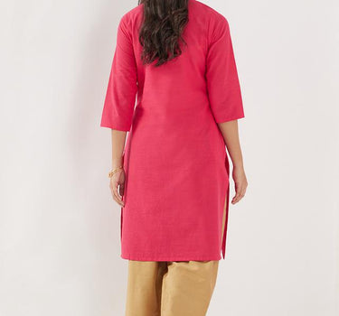 Solid Blended Fabric Regular Fit Women's Long Kurta