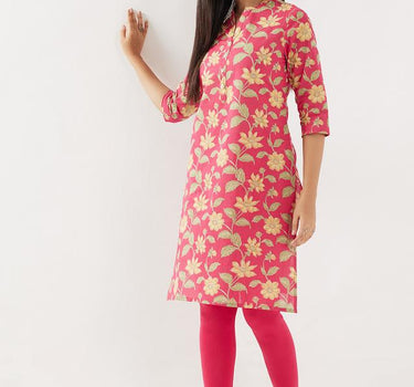 Printed Blended Fabric Regular Fit Women's Long Kurta