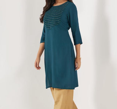 Solid Rayon Regular Fit Women's Long Kurta