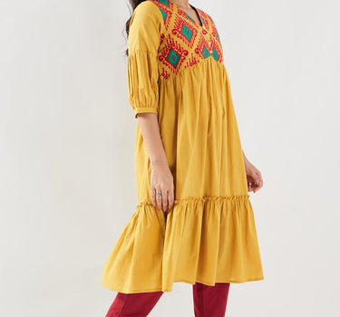 Embroidered Blended Fabric Regular Fit Women's Long Kurta