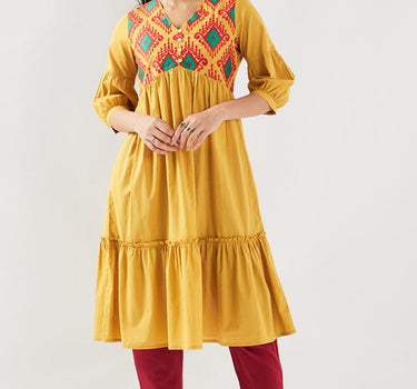 Embroidered Blended Fabric Regular Fit Women's Long Kurta