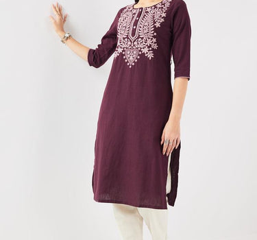 Solid Blended Fabric Regular Fit Women's Long Kurta