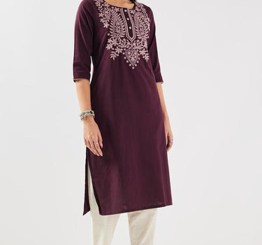 Solid Blended Fabric Regular Fit Women's Long Kurta