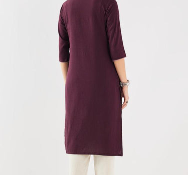 Solid Blended Fabric Regular Fit Women's Long Kurta