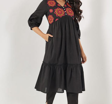 Embroidered Blended Fabric Regular Fit Women's Long Kurta