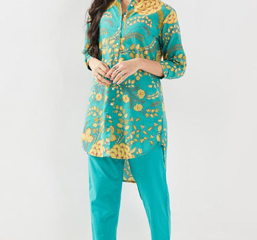 Printed Blended Fabric Regular Fit Women's Kurta Set