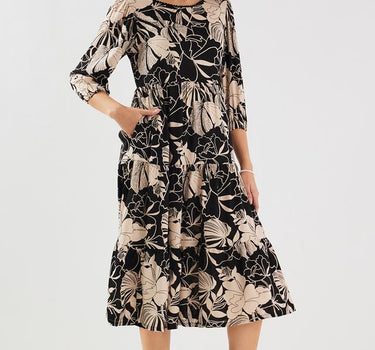 Printed Round Neck Rayon Women's Calf Length Dress