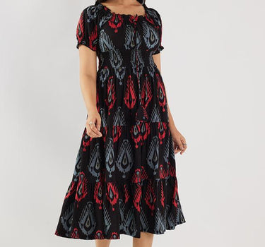 Printed Round Neck Rayon Women's Calf Length Dress