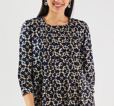 Printed Rayon Round Neck Women's Fusion Wear Kurta
