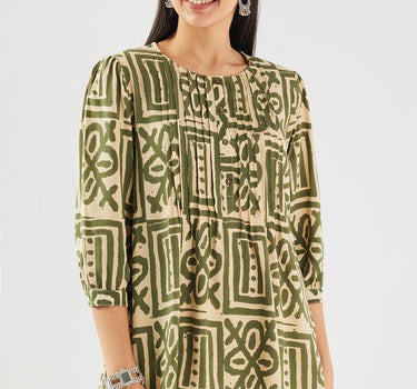 Printed Rayon Round Neck Women's Fusion Wear Kurta