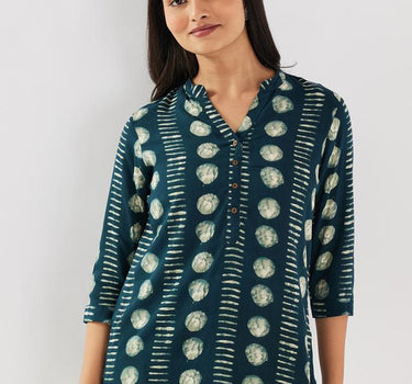 Printed Rayon Round Neck Women's Fusion Wear Kurta