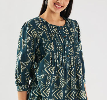 Printed Rayon Round Neck Women's Fusion Wear Kurta