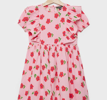 Printed Blended Fabric Flared Fit Infant Girls Dress