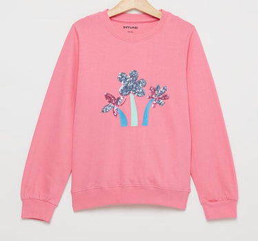 Graphic Print Blended Fabric Round Neck Girls Sweatshirt