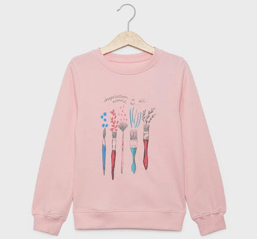 Graphic Print Blended Fabric Round Neck Girls Sweatshirt