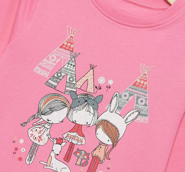 Graphic Print Blended Fabric Round Neck Girls Sweatshirt